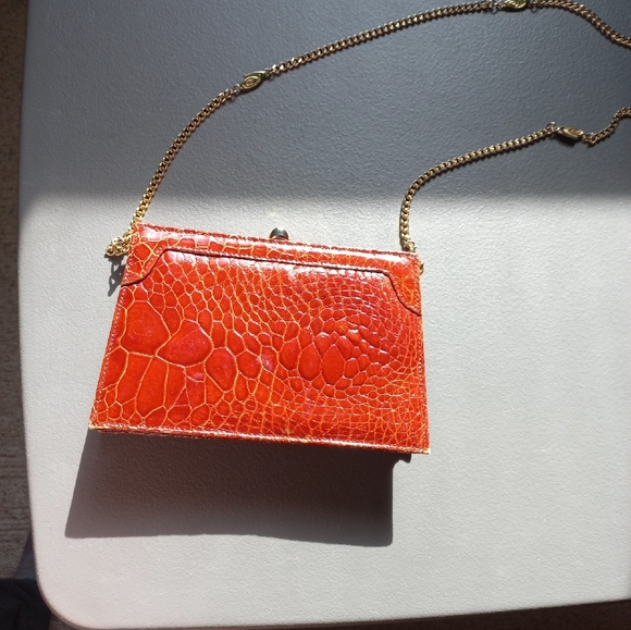 Montse Esteve Handbags - Montse Esteve. Brown/Red. Vintage Crocodile Handbag. Gold Chain.